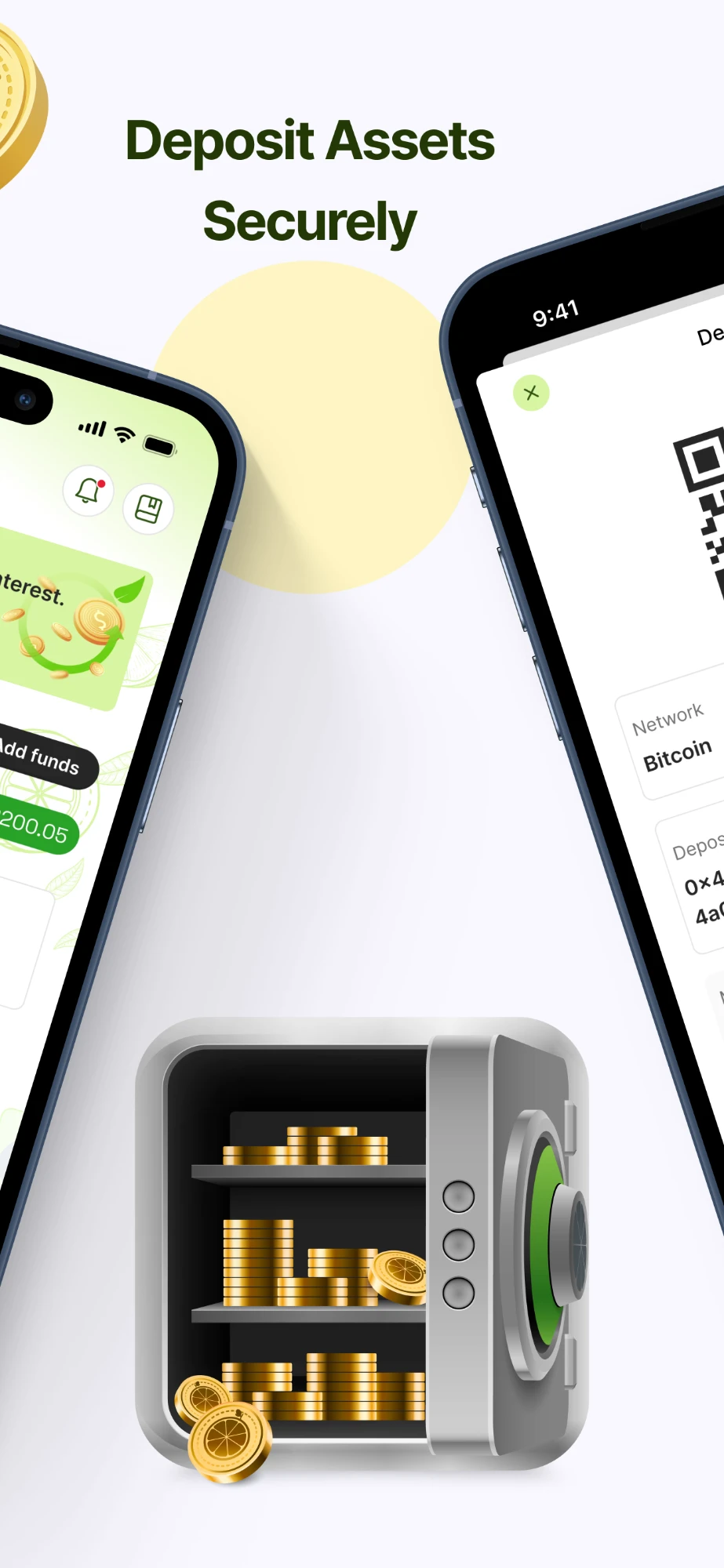 Deposit — adding funds and the deposit screen beside it